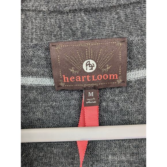 Heartloom Button Cardigan M Gray White Striped Boyfriend Ribbed Cutout Everyday - Picture 4 of 9